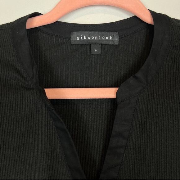 Gibsonlook Mixed Media Henley Top‎ With Puff Sleeves Black Size Small - Picture 7 of 12
